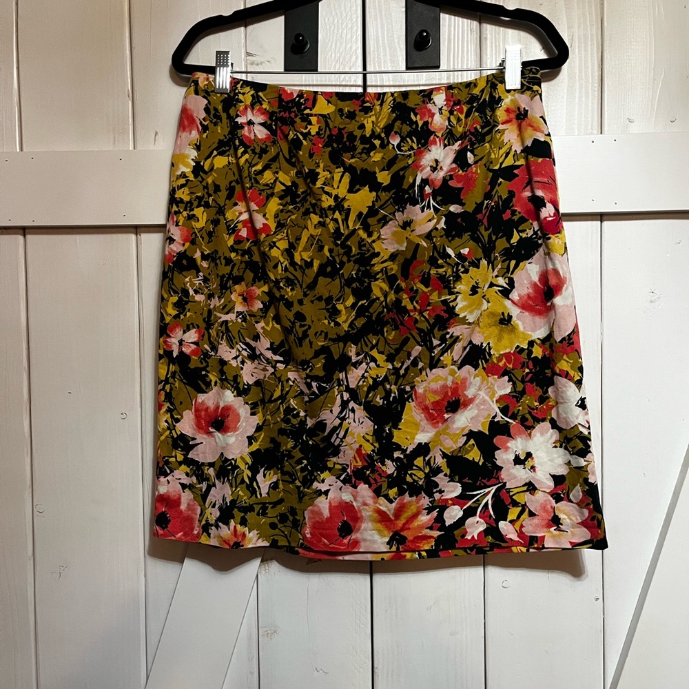 J. Jill A-Line Skirt - Black, Yellow, Pink Floral